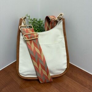 Ahdorned Canvas Crossbody Messenger Bag Off-White w/ Guitar Strap EUC